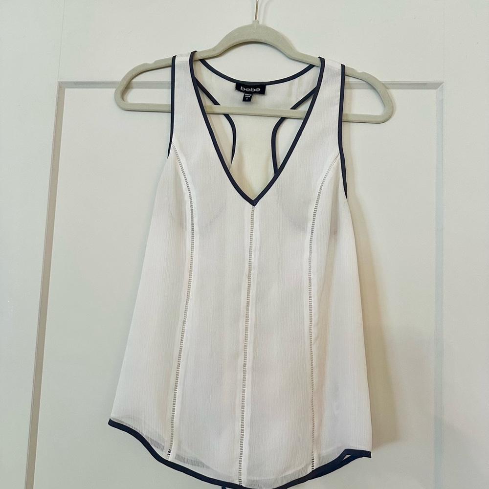 Bebe White and Grey Blouse, Racerback tank top